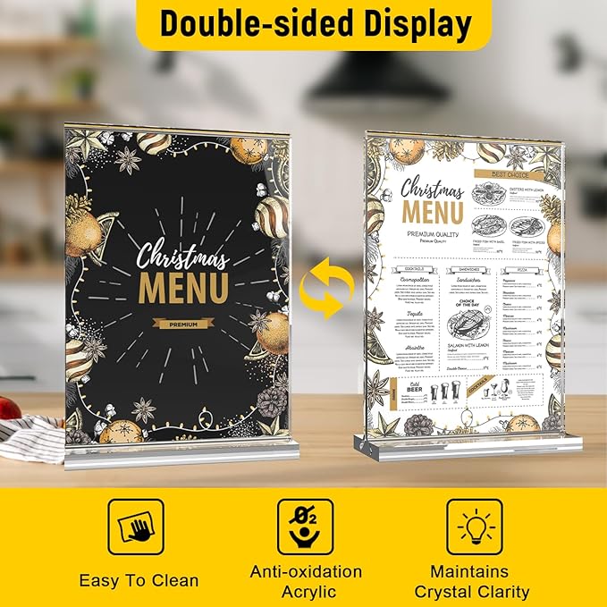 Dynta Acrylic Sign Holder 8.5 x 11 Inches 14 Pack Double Sided Clear Display Stand Vertical Table Sign Holder Plastic T Shape Document Menu Flyer Holder for Office Stores Restaurants Wedding Party