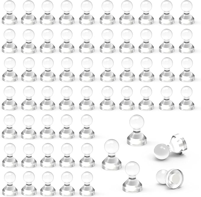 MHDMAG Magnetic Push Pins Powerful Push Pin Magnets for Fridge Whiteboards Calendars Maps in School & Office Pack of 60,White