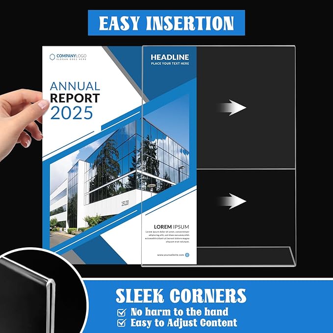 Laerjin Acrylic Sign Holder 4 x 6 - 10 Pack Slanted L-Shaped Photo & Menu Display Stand, Clear Plastic Frame with Side Loading Design - For Tabletop Signs in Cafés, Events, Retail