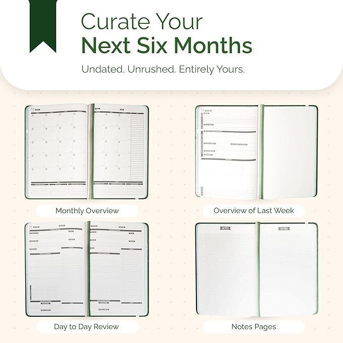 Panda Planner Pro A4 Daily Planner 2026 – 6 Month Undated Daily Productivity Planner with Large 8.5x11 Layouts, Weekly & Monthly Calendar Planner, Goal Tracker, Habit Tracker & Time Management Organizer – Dark Green