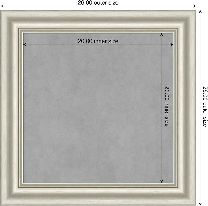 Amanti Art Silver Framed Magnetic Board 26x26 Medium Vision Board for use with Magnets, 100% Metal Sheet to Display Items as Office Decor or for Home Organization in mudroom, Kitchen or Kids Room