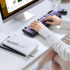MOFII Wireless Keyboard and Mouse Combo, Full Size 2.4G Plug and Play Typewriter Retro Round Computer Keyboard and Mouse Set for Windows, Computer, Desktop, PC, Notebook - (Black Purple Gradient)