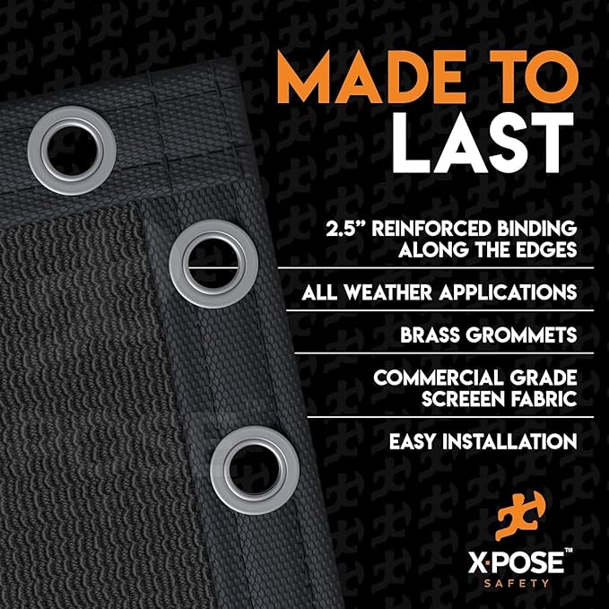 Xpose Safety Privacy Fence Screen 6’ x 50’ (12 Pack) – Heavy Duty Black Mesh with 90% Visibility Block, UV Protection – Includes Cable Ties – for Garden, Yard, Nursery, Kennel, Dog Run, Greenhouse