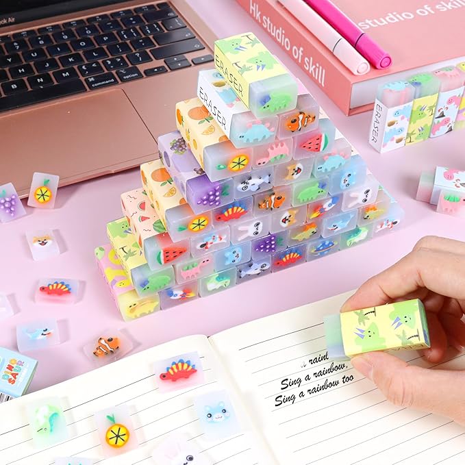 35PCS Cute Animal Erasers for Kids, Count Bulk Pack, Assorted Designs, Back to School Supplies