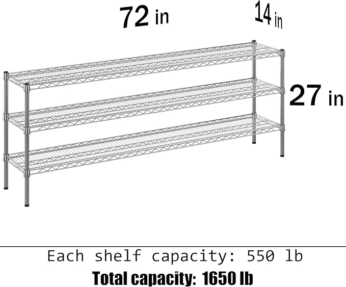 Regal Altair 14" Deep x 72" Wide x 27" Height Wire Shelving Kit | 3-Tier | NSF Commercial Storage Rack Unit