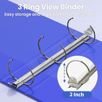 SUNEE 3 Ring Binder 2 Inch 1 Pack, Clear View Binder Three Ring PVC-Free (Fit 8.5x11 Inches) for School or Office Supplies, Cobalt Blue
