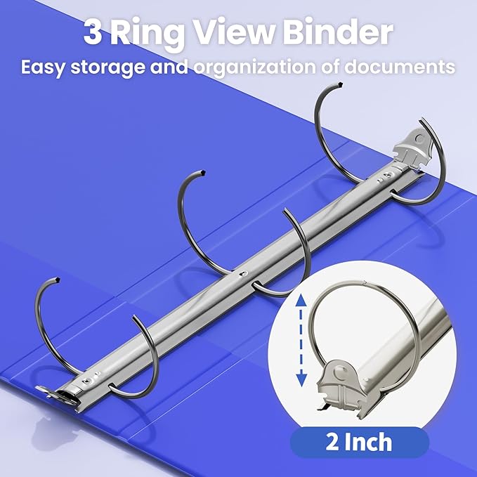 SUNEE 3 Ring Binder 2 Inch 1 Pack, Clear View Binder Three Ring PVC-Free (Fit 8.5x11 Inches) for School or Office Supplies, Cobalt Blue