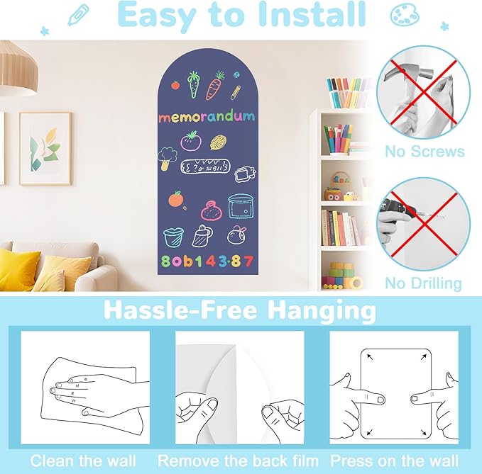 WUPIOS Magnetic Wall Decal Dusty Blue Magnetic Chalkboard for Wall 39.3x17.5 Inches Arch Wall Decal Sticker Sheets Peel and Stick Chalk Board Roll with Chalks for Playroom Classroom