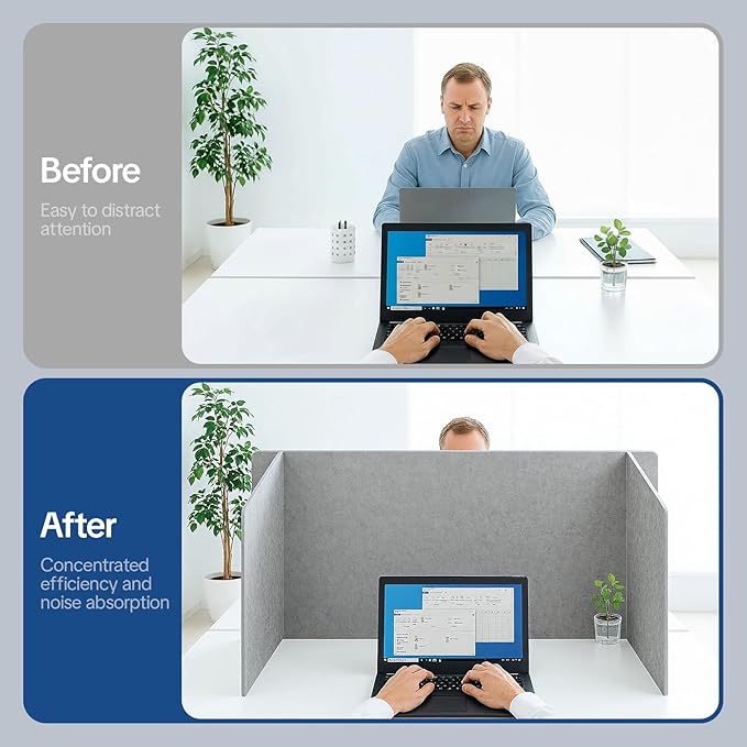 Keemute Desk Divider Privacy Screen 3 Panel Sound Absorbing - 47.2”x 23.6”x 19.7” Freestanding Acoustic Partitions for Office, Noise Reducing Panels for School, Home, Library,Sliver Grey
