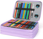 Vomgomfom Colored Pencil Holder - 200 Slot Deluxe PU Leather Pencil Case with Zipper Closure, Large Capacity for Watercolor Pens or Markers, Artist Organizer (Purple)