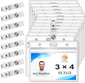 ZHEGUI Clear Plastic Name Tag Holder and Metal Badge Clips with Vinyl Straps Waterproof PVC ID Card Holders Heavy Duty(50 Pack, Horizontal Large 3x4)