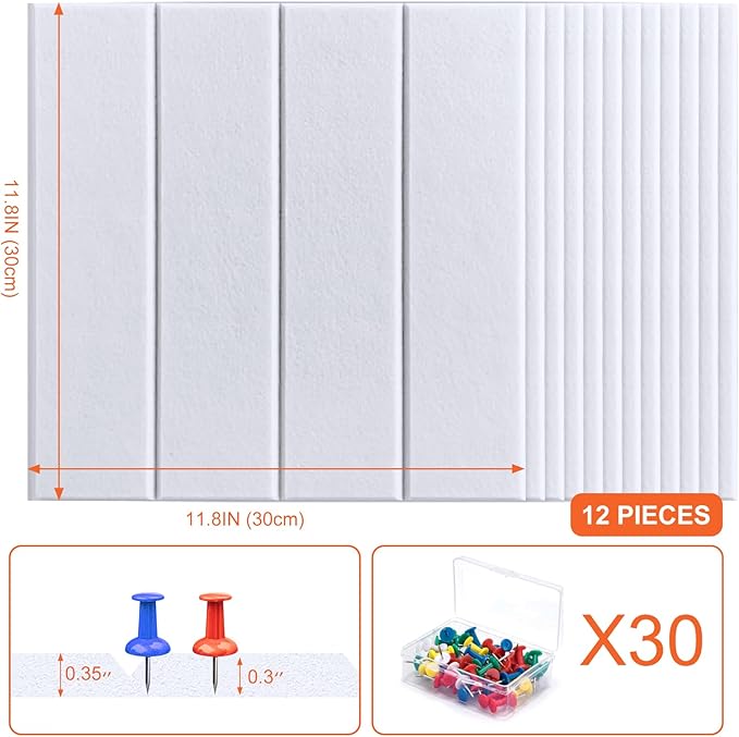 Cork Boards for Walls 48" x 36" Felt Board Alternative, 12 Pack Felt Wall Tiles Bulletin Board, Large Cork Board for Office Pin Board Tack Board Cork Boards