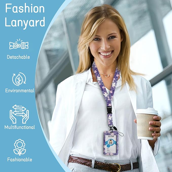 Cute Cat Badge Holder Retractable Lanyard, Lanyards for ID Badges Name Tags Vertical Card Holder, Detachable Lanyard Badge Reel Retractable, Teacher Nurse Workers Women Office Gifts