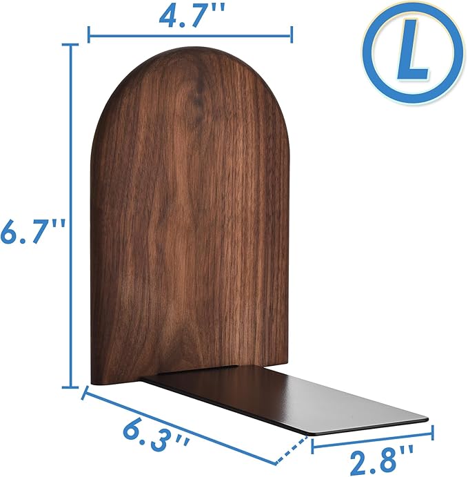 Lauvee Book Ends, Large Sturdy Wooden Bookends for Shelves - Heavy Duty Non-Slip Book Organizers, Decorative Bookend Holders for Home Office, Library, Black Walnut Universal Economy Bookend, 1 Pair