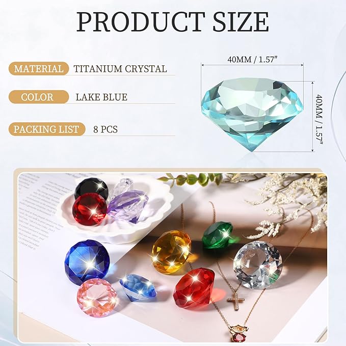 PATIKIL 8 Pcs Diamond Crystal Paperweight, 40mm / 1.57 Inch Crystal Paperweight Paper Weight for Home Office Desktop Table Decor Wedding Party Jewelry Ornaments, Lake Blue
