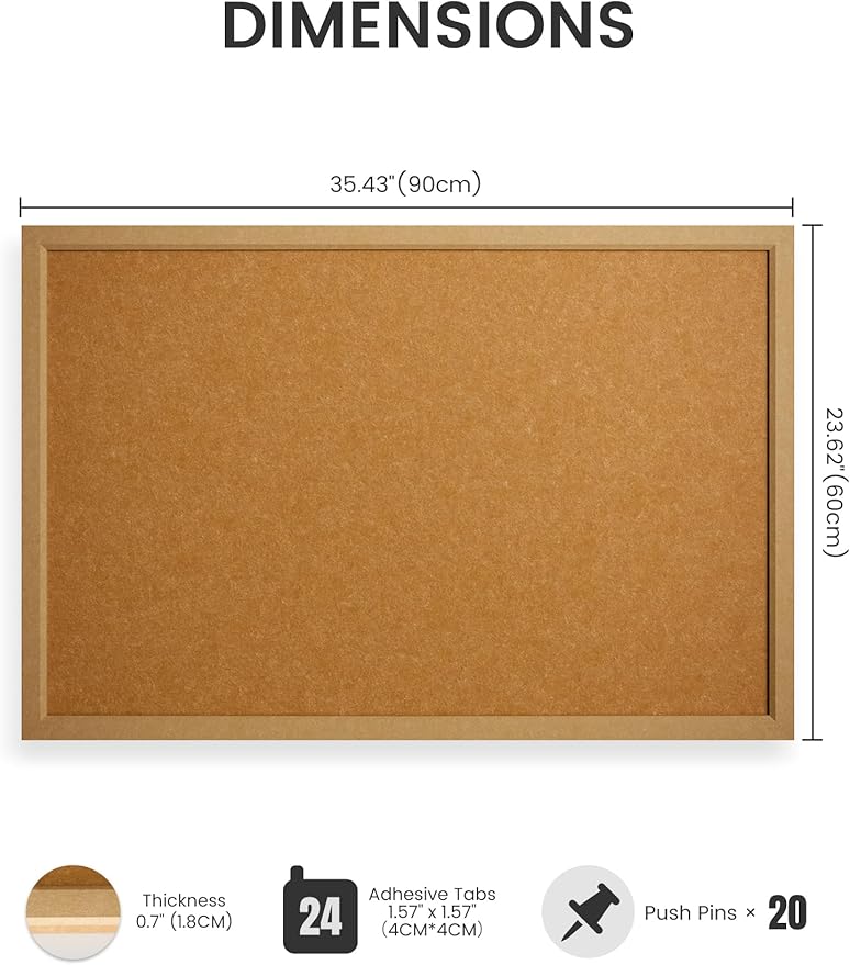 Fluxynara Cork Board Alternative, Felt Bulletin Board 36" x 24" Mustard Yellow Frame with 24 Adhesive Tabs, Pin Board for Home Office, Classroom, Entryway, Kitchen Wall Decor—Sunset Yellow