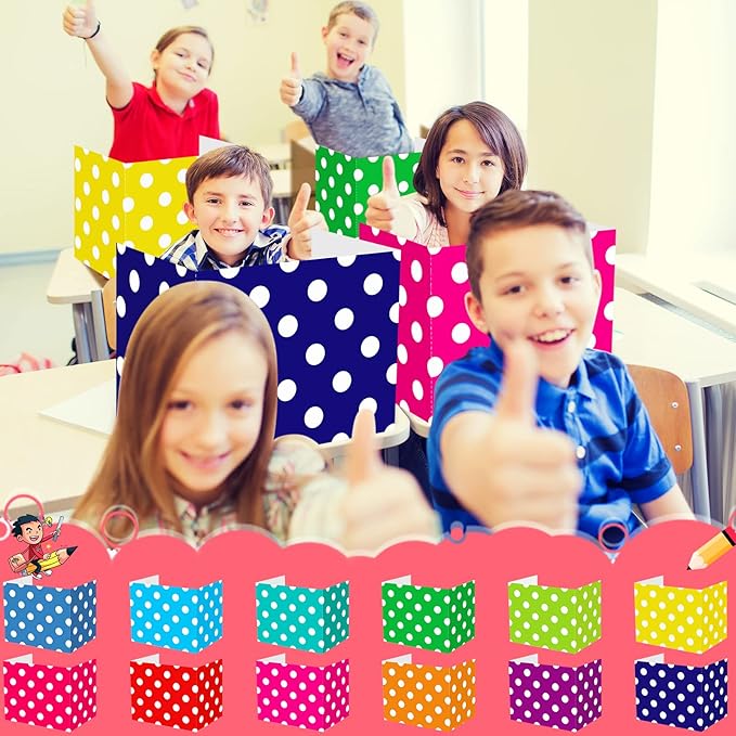 SATINIOR 24 Pcs Desk Dividers for Students, 12 Colors Testing Dividers Privacy Folders for Classroom Must Have Bulk, Study Panel for School Teacher Student Study Supplies(Dot)