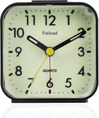 Tinload Small Battery Operated Analog Travel Alarm Clock Silent Non Ticking,Gentle Wake, Ascending Beep Sounds, Snooze,Lighted on Demand, Glow in Dark dial,Easy Set
