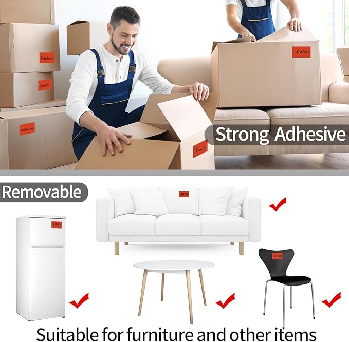 STARLIBOO Removable Colored Labels Stickers, 3X5 Inch Removable Large Label Stickers for Moving Boxes and Storage Bins- Waterproof- Tear Resistant (Red)