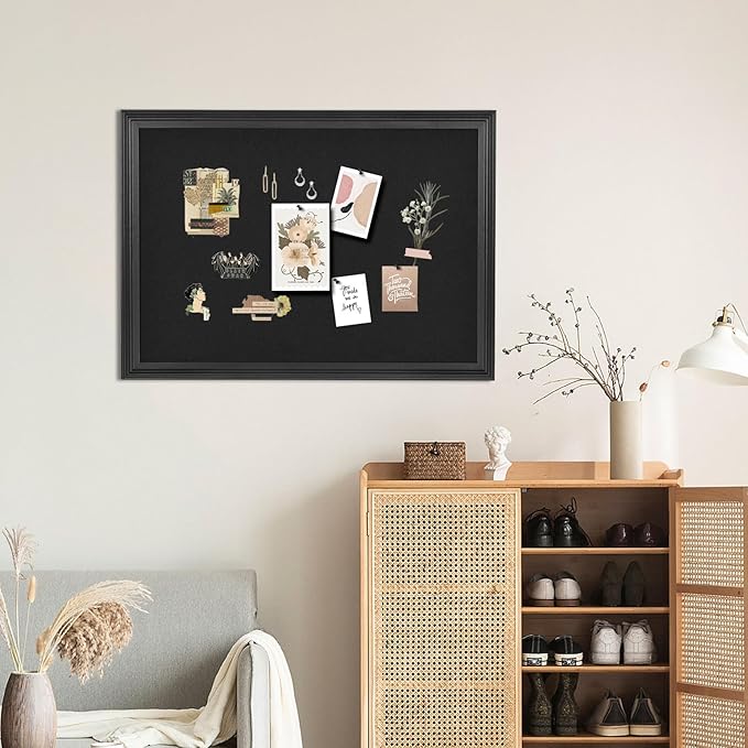 YCCYYCCY Bulletin Board with Felt, Black Wood Framed Display Bulletin Board for Walls with Pins, Eye Bolts, gaskets, Screws, Pin Board for Office, School and Home(MZB-BK,6090,1P)