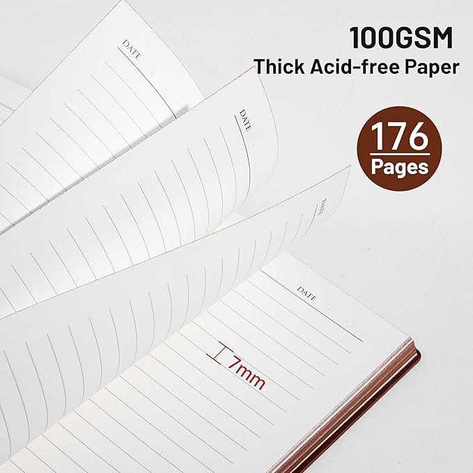 CAGIE Lined Journal Notebook for Men & Women,176 Pages A5 Medium Size Softcover Leather Journals for Writing,Travel,Business,Work & School, 100 GSM Thick Paper (5.7'' x 8.3'') (Brown)