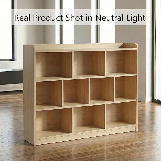 DIYART Oak Bookshelf, Wood Bookcase with 3 Tier Open Shelves, 10-Cube Minimalist Storage Shelf for Living Room, Bedroom, 43.3" W x 35.4" H
