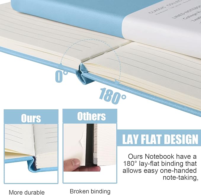 EMOMAS Lined Journal Notebook, 6Pack Hardcover Notebook for Men & Women – Journals for Writing, Work, School, Home & Daily Notes, 160 Pages – Medium A5, 5.7"x8", 100 gsm Thick Paper (Sky Blue)