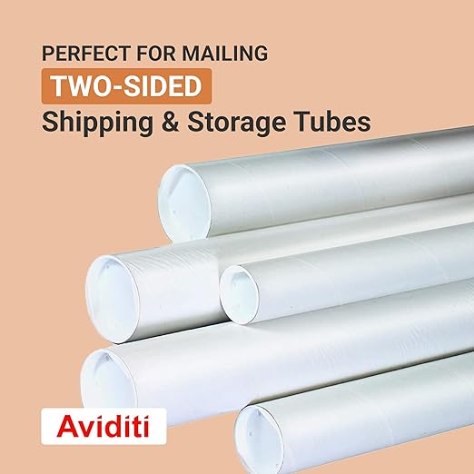 AVIDITI Cardboard Tubes with Caps, 20"L x 2"W x 2"H, Pack of 50 | Poster Tube for Mailing and Storage of Blueprints, Artwork, Crafts, Long Art Holder, 20 inches