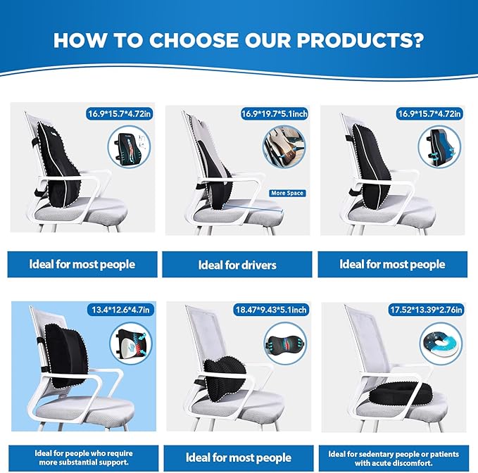 Niceeday Lumbar Support Pillow for Office Chair Car, Gaming Chair Lower Back Pain Relief Memory Foam Cushion with 3D Mesh Cover Ergonomic Orthopedic Back Rest Lower Back Support