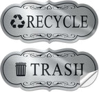 ASAVI Trash & Recycle Stickers – 2-Pack Self-Adhesive Vinyl Labels, Waterproof & Durable (Brushed Silver Black, Medium 6.3 x 2.7 inches)
