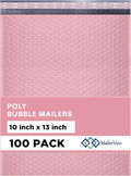 Light Pink 10x13 Inch Poly Bubble Mailers |Self Seal Padded Envelopes for Thick books | Cushioned Bubble Mailer | Usable Size 9.5x13 Inch | Waterproof Lightweight Mailing Shipping Bags | 100 Pack Bulk