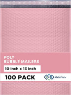 Light Pink 10x13 Inch Poly Bubble Mailers |Self Seal Padded Envelopes for Thick books | Cushioned Bubble Mailer | Usable Size 9.5x13 Inch | Waterproof Lightweight Mailing Shipping Bags | 100 Pack Bulk