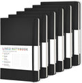 6 Pack Black Lined Hardcover Journal Notebook with 200 Pages, 8×5.7in, A5 journal Notebook, Journaling Notebooks for Work, School, Office,Women, Men, College Ruled Notebook, Hardcover Leather Journals