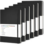 6 Pack Black Lined Hardcover Journal Notebook with 200 Pages, 8×5.7in, A5 journal Notebook, Journaling Notebooks for Work, School, Office,Women, Men, College Ruled Notebook, Hardcover Leather Journals