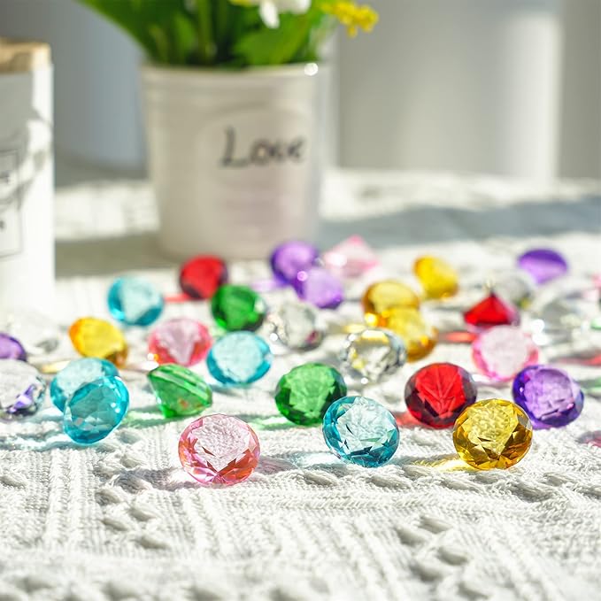 HDCRYSTALGIFTS 36pcs 0.8'' Multi-Color Art Glass Diamonds Crystal Gems Vase Fillers Wedding Table Scattering Gemstones Christmas Party Decorations