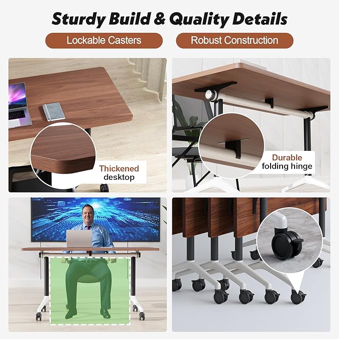 Goakwwuz Conference Room Table, Folding Conference Tables,Thicken Grey Tabletop,Flip Top Wooden Seminar Meeting Room Table for Conference Room Offices (2, Walnut, 61.0“)