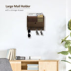 Nekon Mail Organizer with Drawer for Wall, 12"W x 10"H x 3.1"D Mail Sorter Wall Mounted, Wooden Key Holder Wall File Organizer Letter Sorter for Letter Magazines (Brown)