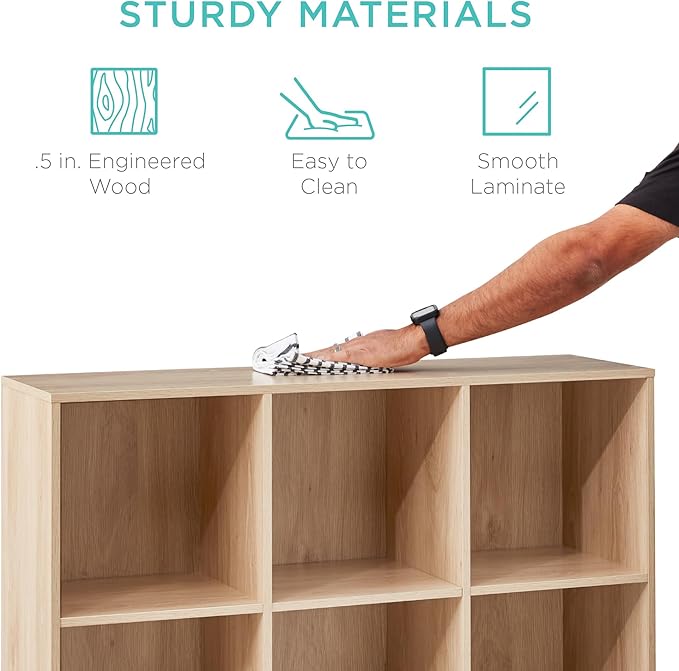 Best Choice Products 9-Cube Storage Organizer, 11in Shelf Opening, Bookcase, Display Shelf, Customizable w/ 3 Removable Back Panels - Light Oak