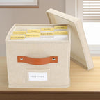 TARSUKA Greeting Card Organizer with dividers - Storage Box with lid Holds 150+ Cards - Assortment Box for Greeting Cards,Recipes, Photos, Envelopes, Keepsake - 9 x 9 x 7 Inches (Beige, 2 pcs)
