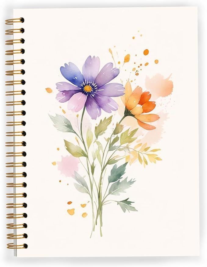 JWVK Vintage Wild Flower Botanical Plant Notebook 03,Rustic Spring Floral Cottagecore Notebook Journal for Work Office School Student Teacher,Hardcover Spiral Notebook 5.5x8.5