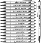 Vebermo 15 Pack Motivational Pen Set - Inspirational Quotes Retractable Ballpoint Pens for Office School Supplies, Encouragement Gifts for Women Men, White