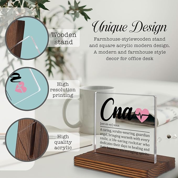 CNA Appreciation Gift Desk Sign, Thank You Plaque for Certified Nursing Assistants, Nursing Home Staff Recognition Gift for Women Men, Office Decor PA055