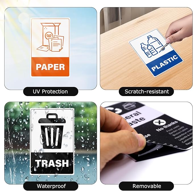 YIKIADA 30 Pack Recycle Stickers for Trash Can Glass Paper Plastic Metal Vinyl Weatherproof Self Adhesive Sign 6 × 4 Inches for Waste Bins Home Business Office