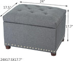 Decent Home 24'' Fabric Ottoman with Storage Rectangle Foot Rest Ottomans Stool for Bedroom Living Room(Gray)