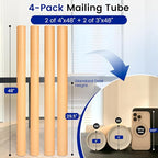 SEEYAURO 4 Pack Poster Mailing Tubes with Caps, Heavy Duty Cardboard Poster Tube, Shipping Tube for Prints, Documents, Crafts & Golf Clubs (4in*48in, 3in*48in)