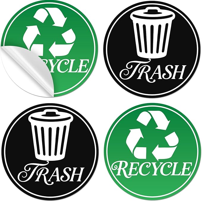 TINNALART Recycle Stickers for Trash Bins, 4-Pack Trash and Recycle Stickers, Green and Black (H1)
