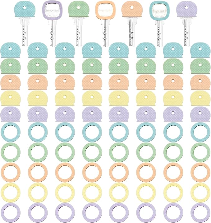 Blulu 80 Pieces 1Inch Colored Key Covers Caps Tags Covers Set Plastic Key Color Identifier Rings Toppers(Pastel Color)