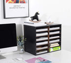 TQVAI Wood Literature Organizer, 12 Slots Hold 6000 Sheets A4 Papers, Wooden Desk Paper File Storage Organizer with Adjustable Shelves, Mailbox Cubbies for Office Home Classroom, Black/Archaize