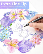 Ohuhu Markers for Adult Coloring Books No Bleeding 100 Colors Coloring Markers Water-based Dual Tips Fineliner & Brush Drawing Pens Art Pens for Kids Adults Sketch Journal - Maui - Black