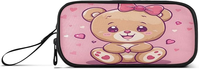 BOENLE Cute Bear Pencil Case Box Boys Girls Large Pencil Pouch with Zipper Compartments Big Capacity Stationery Pen Bag Organizer for Kids Teens Adults School